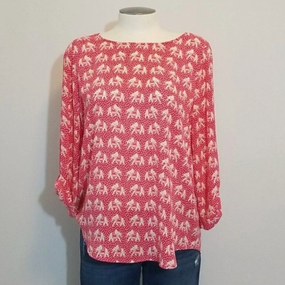 Mix No. 6 Red and White Elephant Print Blouse
